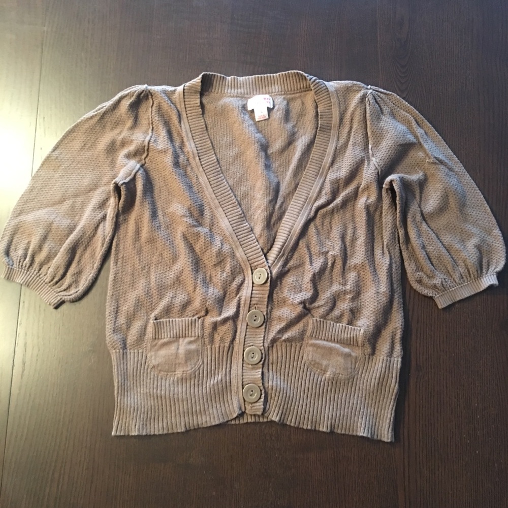 Brown Knit 3/4 sleeve cropped cardigan